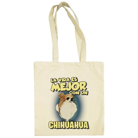 Bolsa de tela la vida es mejor con un perro de raza Chihuaha de pelo largo