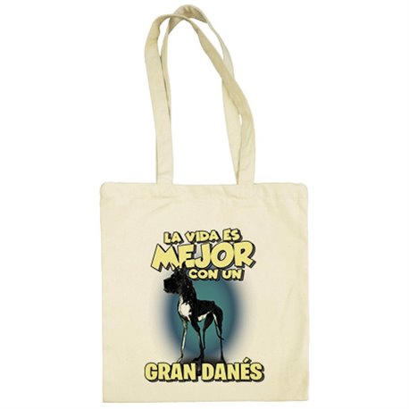 Bolsa de tela la vida es mejor con un perro de raza Gran Danés negro
