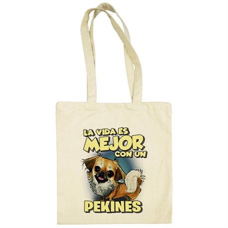 Bolsa de tela la vida es mejor con un perro de raza Pekinés