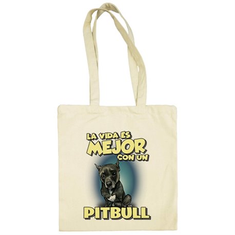 Bolsa de tela la vida es mejor con un perro de raza Pitbull negro