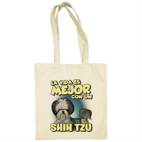 Bolsa de tela la vida es mejor con un perro de raza Shih Tzu