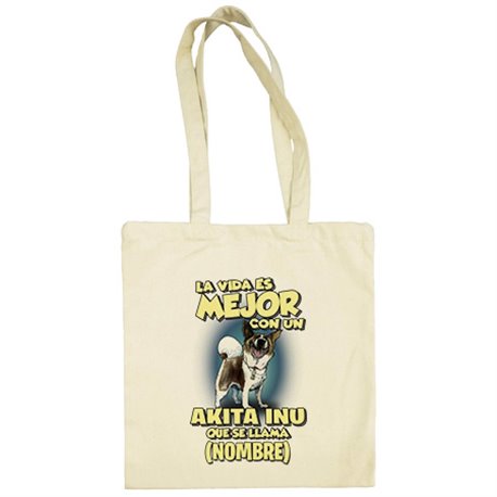Bolsa de tela la vida es mejor con un perro raza Akita Inu atigrado que se llama personalizable con nombre