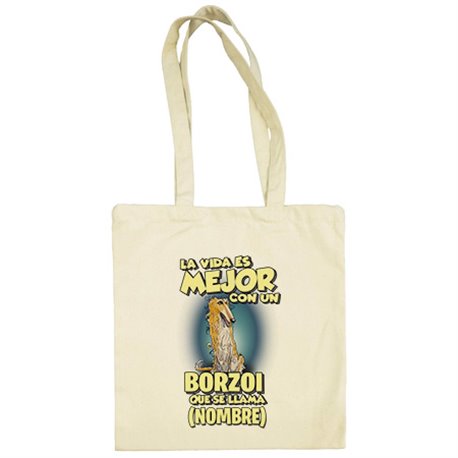 Bolsa de tela la vida es mejor con un perro raza Borzoi que se llama personalizable con nombre