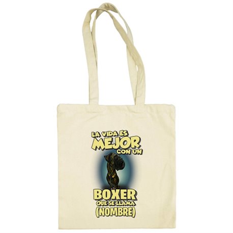 Bolsa de tela la vida es mejor con un perro raza Boxer negro que se llama personalizable con nombre