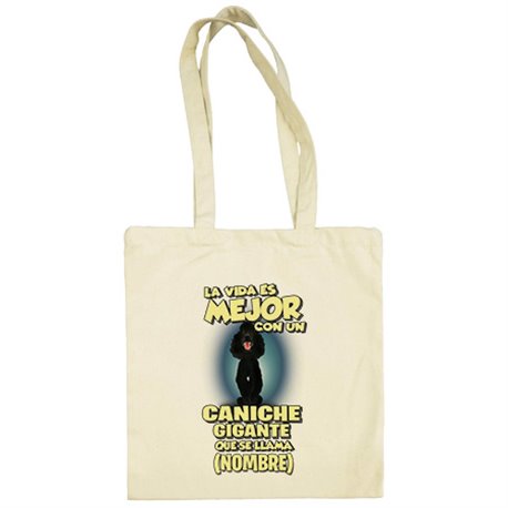 Bolsa de tela la vida es mejor con un perro raza Caniche negro que se llama personalizable con nombre