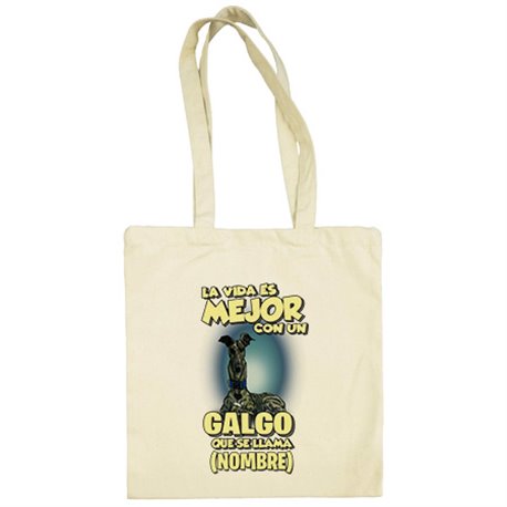 Bolsa de tela la vida es mejor con un perro raza Galgo atigrado que se llama personalizable con nombre