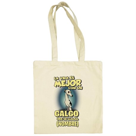 Bolsa de tela la vida es mejor con un perro raza Galgo blanco y negro que se llama personalizable con nombre