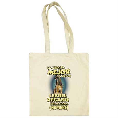Bolsa de tela la vida es mejor con un perro raza Lebrel Afgano que se llama personalizable con nombre