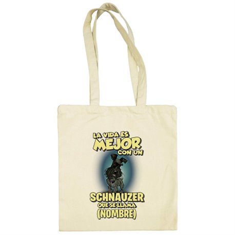 Bolsa de tela la vida es mejor con un perro raza Schnauzer negro que se llama personalizable con nombre