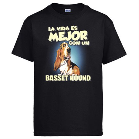 Camiseta la vida es mejor con un perro de raza Basset Hound