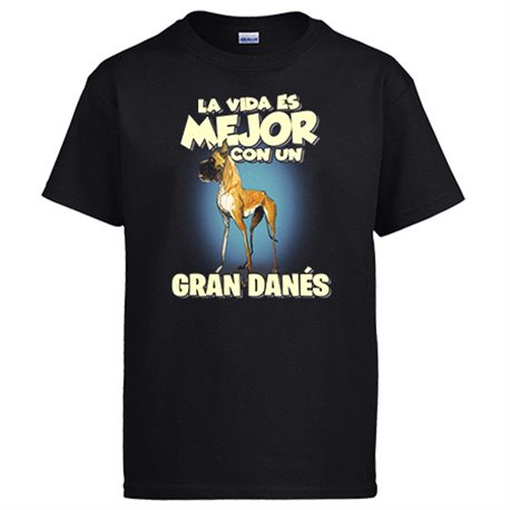 Camiseta la vida es mejor con un perro de raza Gran Danés