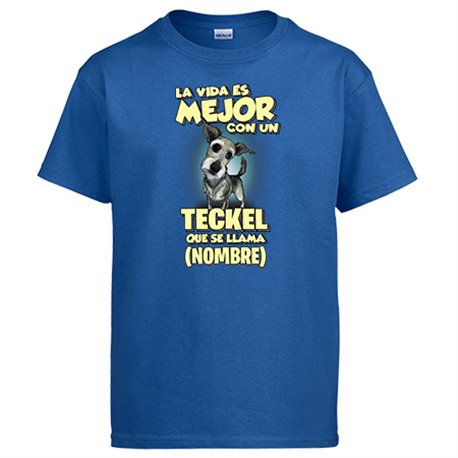 Camiseta la vida es mejor con un perro raza Teckel que se llama personalizable con nombre