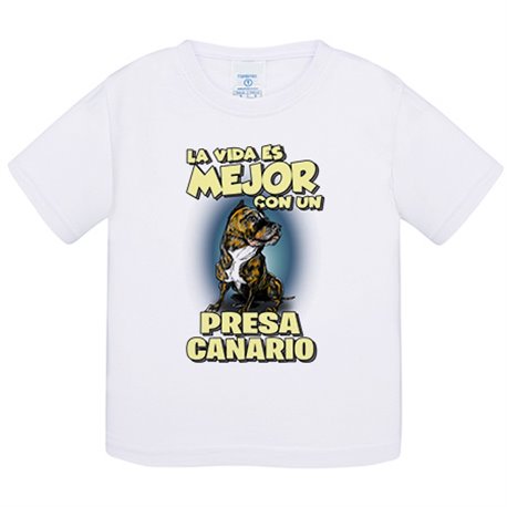 Camiseta bebé la vida es mejor con un perro de raza Presa Canario