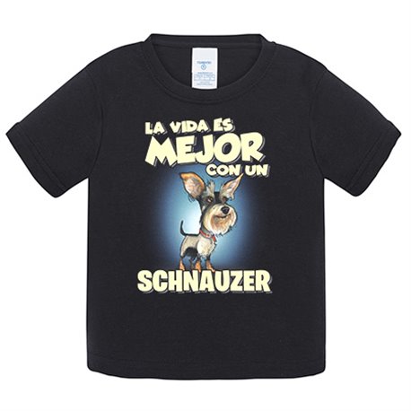 Camiseta bebé la vida es mejor con un perro de raza Schnauzer