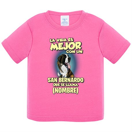 Camiseta bebé la vida es mejor con un perro raza San Bernardo que se llama personalizable con nombre