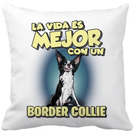 Cojín con relleno la vida es mejor con un perro de raza Border Collie