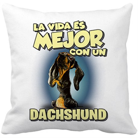 Cojín con relleno la vida es mejor con un perro de raza Dachshund negro