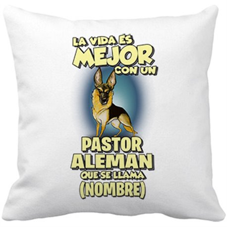 Cojín con relleno la vida es mejor con un perro mascota Pastor Alemán marrón y negro que se llama personalizable con nombre
