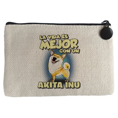 Monedero la vida es mejor con un perro de raza Akita Inu blanco y marrón