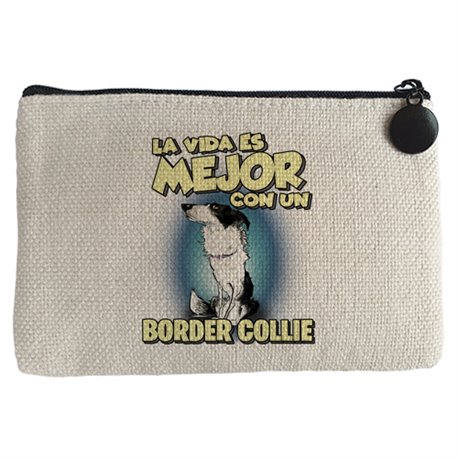 Monedero la vida es mejor con un perro de raza Border Collie blanco y negro