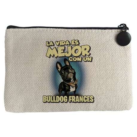 Monedero la vida es mejor con un perro de raza Bullodg francés negro