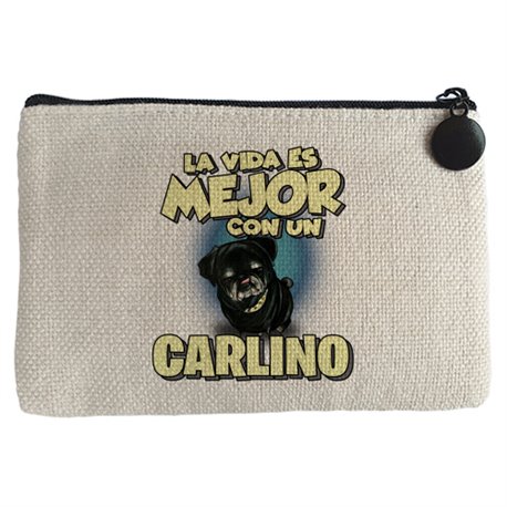 Monedero la vida es mejor con un perro de raza Carlino negro