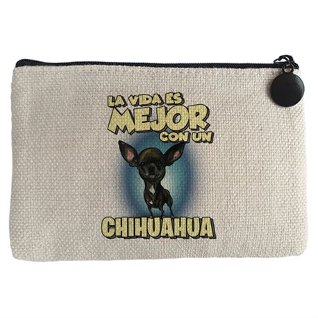 Monedero la vida es mejor con un perro de raza Chihuahua negro