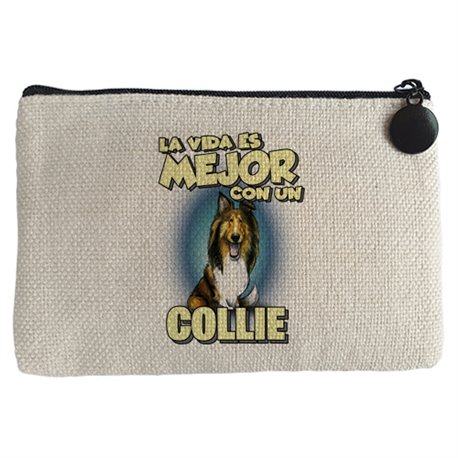 Monedero la vida es mejor con un perro de raza Collie blanco y marrón