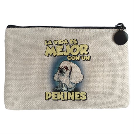Monedero la vida es mejor con un perro de raza Pekinés blanco
