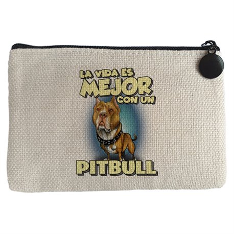 Monedero la vida es mejor con un perro de raza Pitbull canela