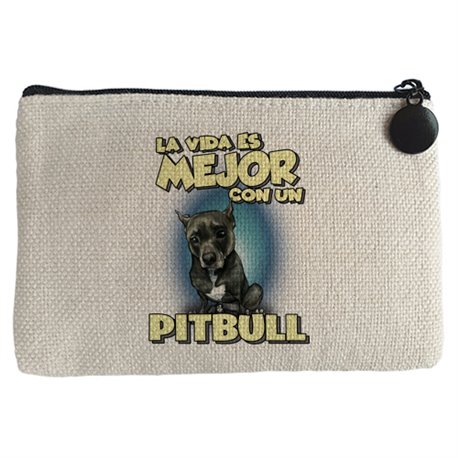 Monedero la vida es mejor con un perro de raza Pitbull negro