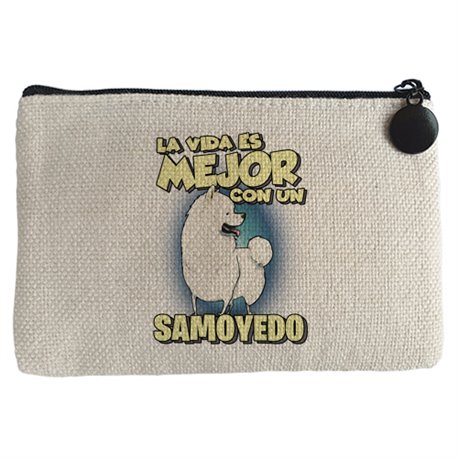 Monedero la vida es mejor con un perro de raza Samoyedo