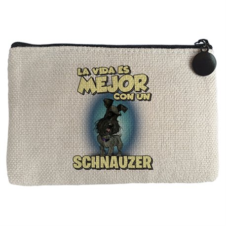 Monedero la vida es mejor con un perro de raza Schnauzer negro