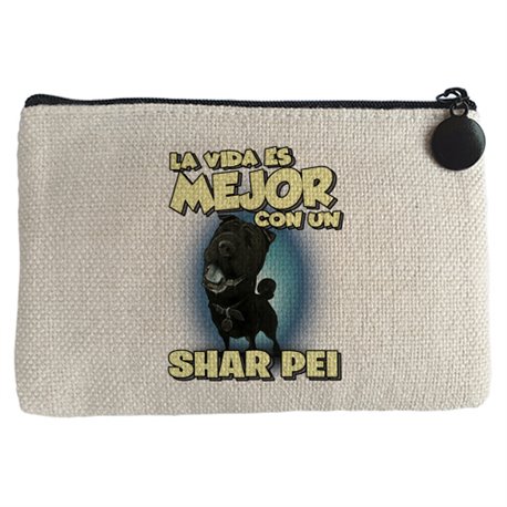Monedero la vida es mejor con un perro de raza Shar Pei negro