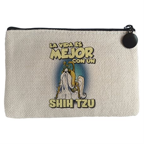 Monedero la vida es mejor con un perro de raza Shih Ttu blanco y marrón