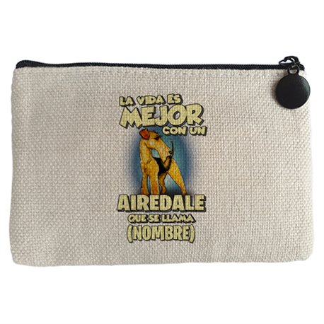 Monedero la vida es mejor con un perro mascota Airedale que se llama personalizable con nombre