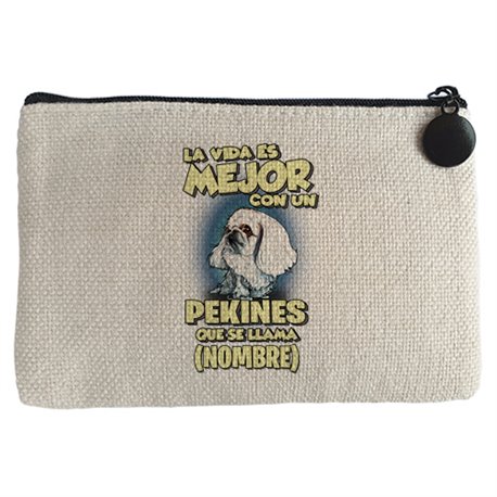 Monedero la vida es mejor con un perro mascota Pekines blanco que se llama personalizable con nombre