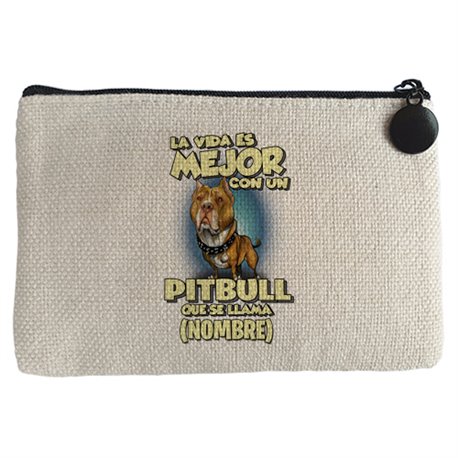 Monedero la vida es mejor con un perro mascota Pitbull canela que se llama personalizable con nombre