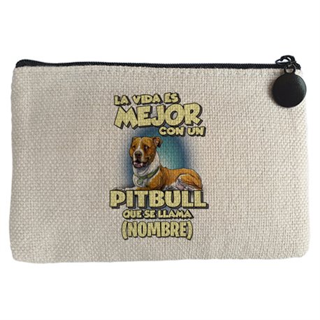 Monedero la vida es mejor con un perro mascota Pitbull que se llama personalizable con nombre