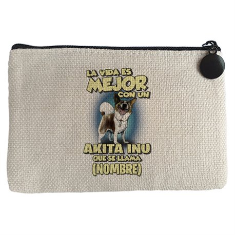Monedero la vida es mejor con un perro raza Akita Inu atigrado que se llama personalizable con nombre