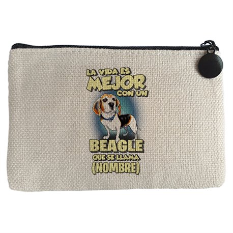 Monedero la vida es mejor con un perro raza Beagle que se llama personalizable con nombre