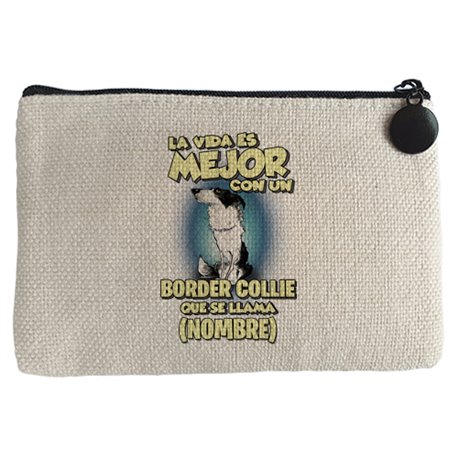 Monedero la vida es mejor con un perro raza Border Collie que se llama personalizable con nombre