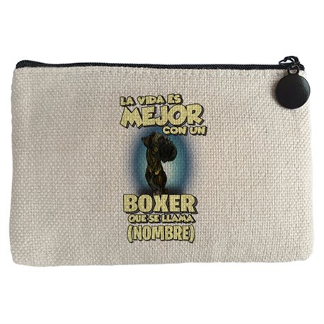 Monedero la vida es mejor con un perro raza Boxer negro que se llama personalizable con nombre