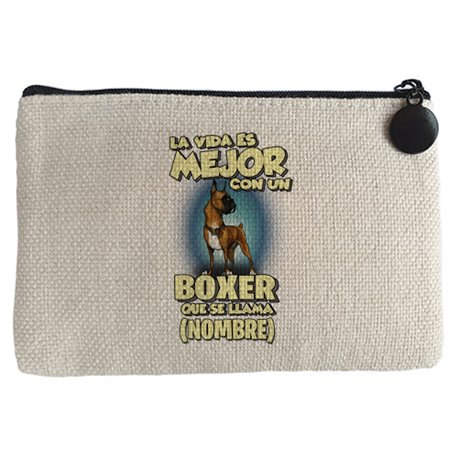 Monedero la vida es mejor con un perro raza Boxer que se llama personalizable con nombre