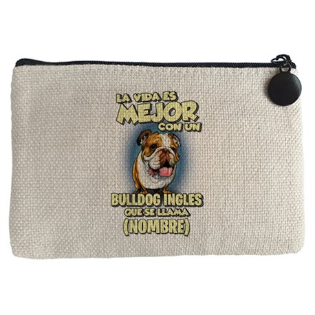 Monedero la vida es mejor con un perro raza Bulldog inglés que se llama personalizable con nombre