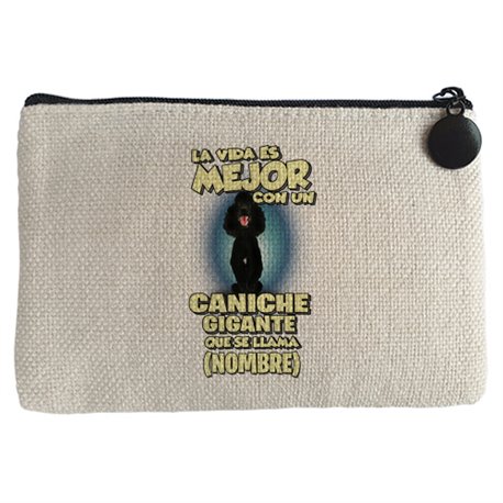 Monedero la vida es mejor con un perro raza Caniche negro que se llama personalizable con nombre