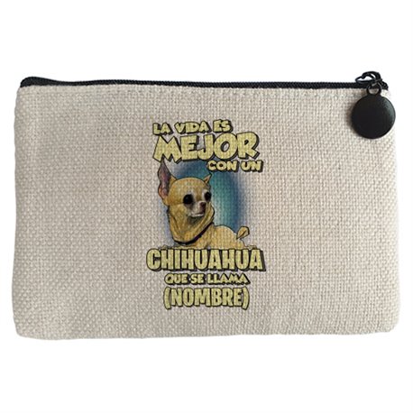 Monedero la vida es mejor con un perro raza Chihuahua canela que se llama personalizable con nombre
