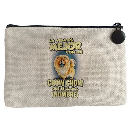 Monedero la vida es mejor con un perro raza Chow Show que se llama personalizable con nombre