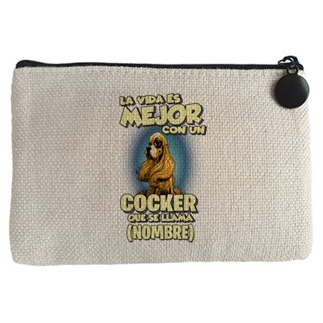 Monedero la vida es mejor con un perro raza Cocker que se llama personalizable con nombre