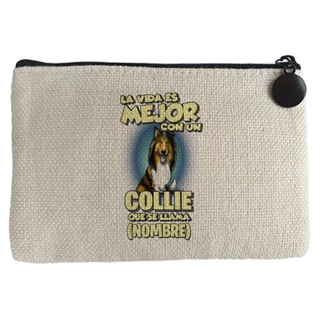Monedero la vida es mejor con un perro raza Collie que se llama personalizable con nombre